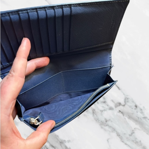 Prada Navy Saffiano Leather Continental Wallet With Silver Corner Logo - Picture 11 of 15